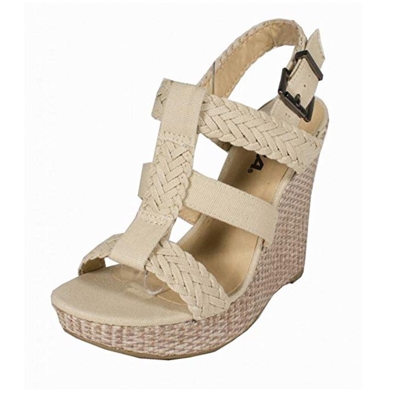 Soda Shoes - ✨NWT✨SODA - Nude Braided T-Strap Platform Wedge